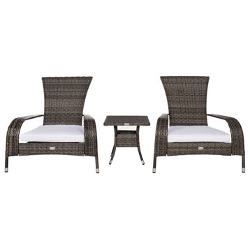 Safavieh Outdoor Edna 3 Piece Lounge Set Grey Brown/White Cushion
