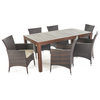 GDF Studio 7-Piece Taft Outdoor Dining Set With Dark Brown Wood Table and Chairs