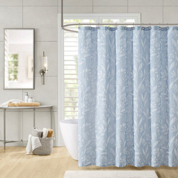 Croscill Home Winslow Botanical Textured Cotton Shower Curtain, Blue