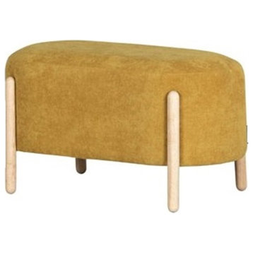 Scandinavian Upholstered Bench, Wooden Legs With Thick Cushioned Seat, Yellow
