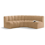 Meridian Furniture - Arc Velvet Upholstered 4-Pc. L-Shaped Modular Sectional, Camel - Give your living room or den the perfect blend of style and versatility with this Arc velvet fabric curved modula Sectionalr. Part of the Arc modular furniture collection, this chair comes upholstered in rich camel velvet fabric and features deep channel tufting that adds a touch of luxury while enhancing comfort and support. A seamless combination of form and function, this chair can be used with other Arc pieces to create a myriad of configurations in your well-curated room.