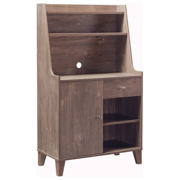 Benzara BM204158 Wooden 1 Door Bakers Cabinet with 2 Top Shelves , Brown