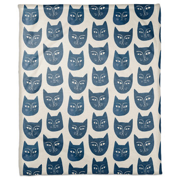 Blue Cat Face Pattern 50"x60" Coral Fleece Blanket