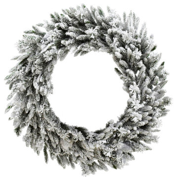 36" Silverado Pine White Flocked Wreath With Attached Pinecones, No Lights