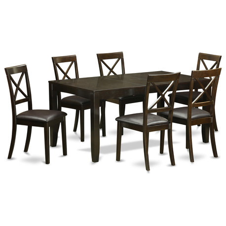 7-Piece Dining Room Set, Dining Table With Leaf and 6 Chairs