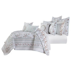 Rialto Reversible French Blue Rose Floral Quilt Set Bedding by Royal Court