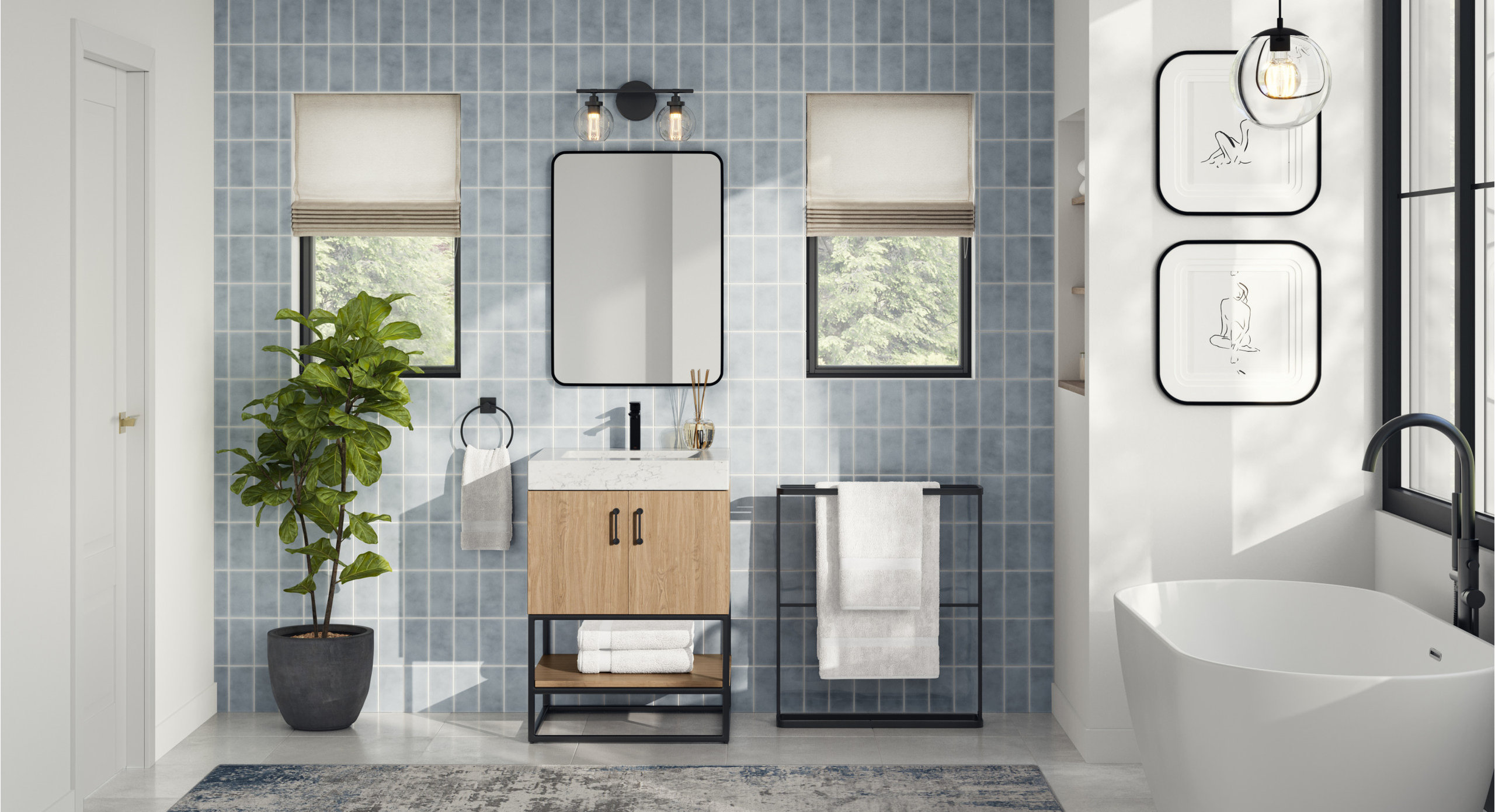 Alistair Bath Vanity, Oak, 24", Matte Black Hardware, Single, Freestanding