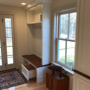 Kitchen with tiger maple and angled cabinets