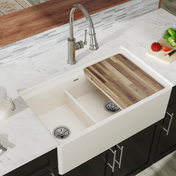 Elkay Fireclay 33" x 20" x 10-1/8" 60/40 Double Bowl Farmhouse Sink Biscuit with
