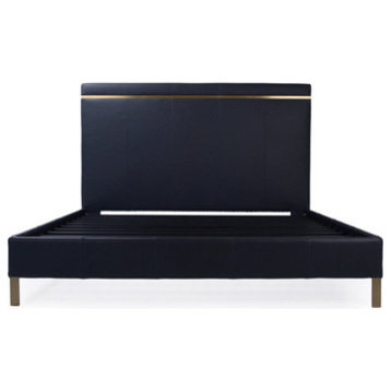 Munro Queen Leather Bed, Leather: Juniper, Brass