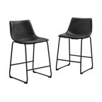 24" Industrial Faux Leather Counter Stools, Black
