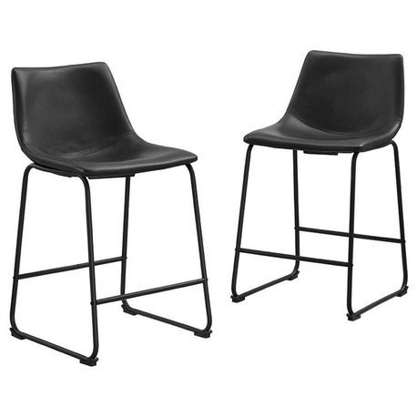 24" Industrial Faux Leather Counter Stools, Black