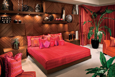 Inspiration for a large contemporary guest carpeted bedroom remodel in Phoenix with beige walls