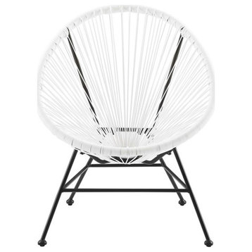 Linon Tallie Outdoor Oval Chair Handwoven Wicker Roping Steel Frame in White