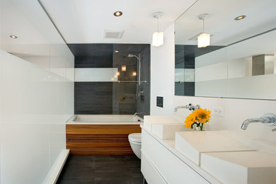 Minimalist bathroom photo in Denver with a vessel sink
