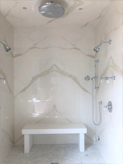 Anyone Use Thin Porcelain Large Format Slabs On Walls We Just Finished This Stunning Steam Shower In Porcelain Slabs