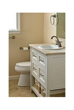 Bathroom Sink Jammed vanity help!! no more extended countertop. what can we put here?? Bathroom Sink Jammed vanity help!! no more extended countertop. what can we put here??