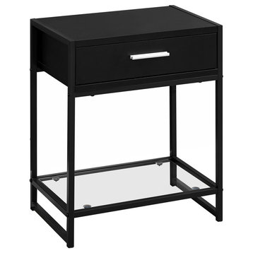 22" Accent Table, Black, Black Metal/ Tempered Glass