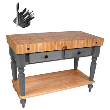 John Boo CUCR05 48x24 Rustica Table & Henckels Knife Set, Slate Gray, Shelf