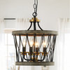 13 in. Farmhouse Black Geometric Drum Cage 4-Light Candlestick Chandelier