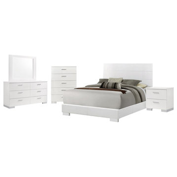 Coaster Felicity 5-piece Wood Eastern King Bedroom Set Glossy White