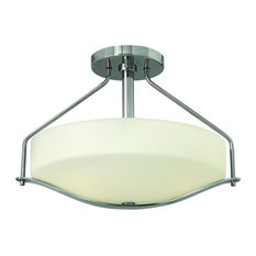 Hinkley Pelham Chrome Etched Opal Glass 3-Light Semi Flush Ceiling Light