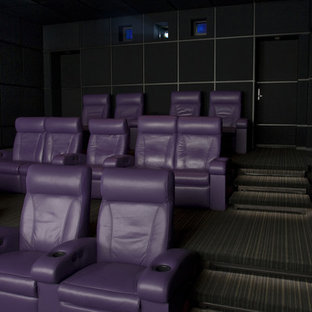 Home theater - contemporary home theater idea in Bridgeport