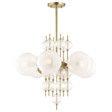 Contemporary Six Light Chandelier-Aged Brass Finish - Chandelier