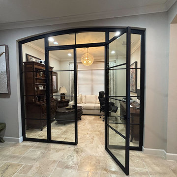 Custom Arched Trevi Steel & Glass Double-Door Partition for a Florida Home Offic
