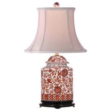 Orange Floral Scalloped Jar Lamp