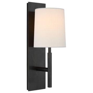 Clarion Medium Sconce in Bronze with Linen Shade