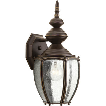 Progress Lighting 1-Light Wall Lantern With Clear Seeded Glass Curved