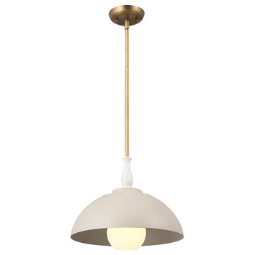 Fira 14" 1 Light Pendant, Greige, White and Natural Brass