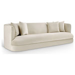Meridian Furniture - Alder Upholstered Chair, Cream, Velvet, Sofa - The Alder cream velvet upholstered sofa is an invitation to relax. Its rounded silhouette and soft velvet upholstery create a cozy and inviting space, perfect for lounging or hosting. Whether you're unwinding after a long day or entertaining guests, this sofa adds a touch of elegance and sophistication to your living room.