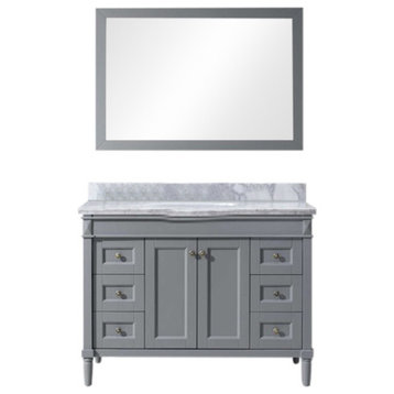 Tiffany 48" Vanity, Gray, Marble Top, Round Sink, Mirror