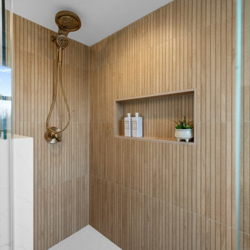 Kenridge Ribbon Maple Brown Fluted Tile Walk-In Shower
