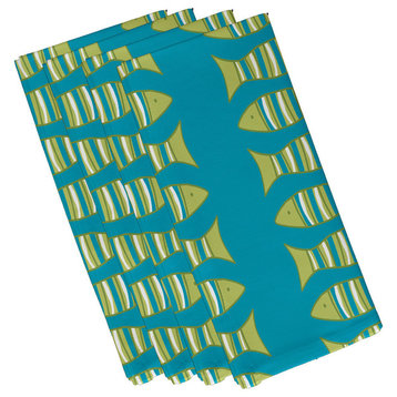 Something'S Fishy, Animal Print Napkin, Turquoise, Set of 4