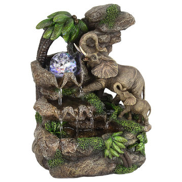 11" Tall Polyresin Indoor Fountain with LED Light & 1l Capacity, Elephant Design