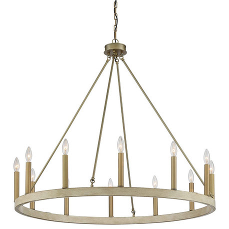 Farmhouse Wagon Wheel 12-Light Chandelier, Driftwood/Brass Dust