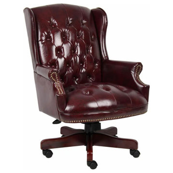Classic Office Chair, Button Tufted High Back & Antique Brass Nailhead, Burgundy