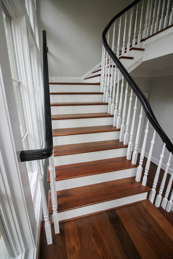 Powerful Impression by Floating Staircase in Suburban Foyer