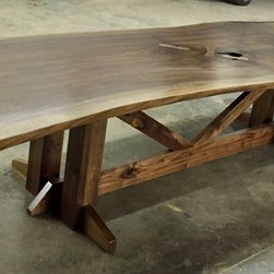 Large claro walnut slab dining table in Nakashima style - Products