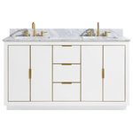 Avanity Corporation - Avanity Austen 60" Vanity in White w/ Gold Trim and Carrara White Marble Top - The Austen 61 in. vanity combo is simple yet stunning. The Austen Collection features a minimalist design that pops with color thanks to the refined White finish with matte gold trim and hardware. The vanity combo features a solid wood birch frame, plywood drawer boxes, dovetail joints, a toe kick for convenience, soft-close glides and hinges, carrara white marble top and dual rectangular undermount sinks. Complete the look with matching mirror, mirror cabinet, and linen tower. A perfect choice for the modern bathroom, Austen feels at home in multiple design settings.