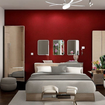 Combination Bedroom Red Wall Design