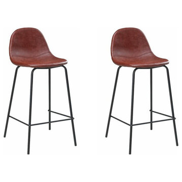 Ronny's Leather Kitchen Island Bar Stool, Red Set of 2