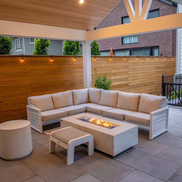 Modern Toronto Backyard | Custom Cabana, Pool, Outdoor Kitchen, Fire Pit & Deck