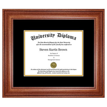 Single Diploma Frame with Double Matting, Premium Walnut, 11"x17"