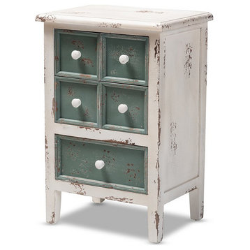 Baxton Studio Angeline Farmhouse 5-Drawer Wood End Table in White and Teal
