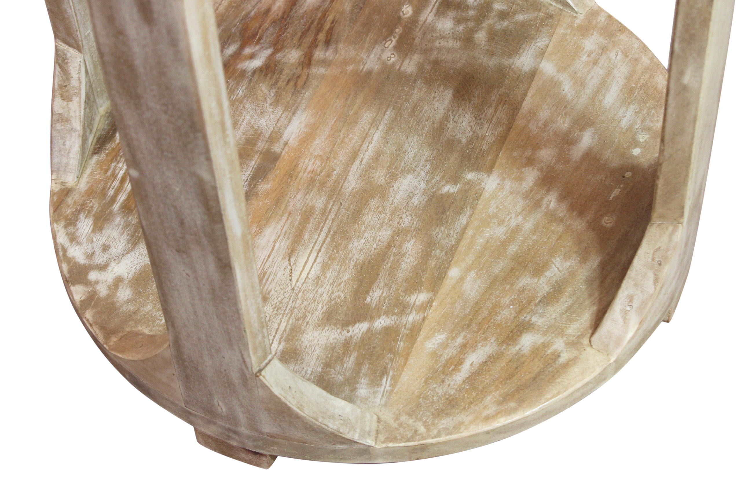 Jenna Coastal Round End Table With Shelves, Natural Solid Wood ...