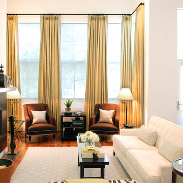 Elegant Minimalistic Approach to Drapes in a Mid-Century Living Room